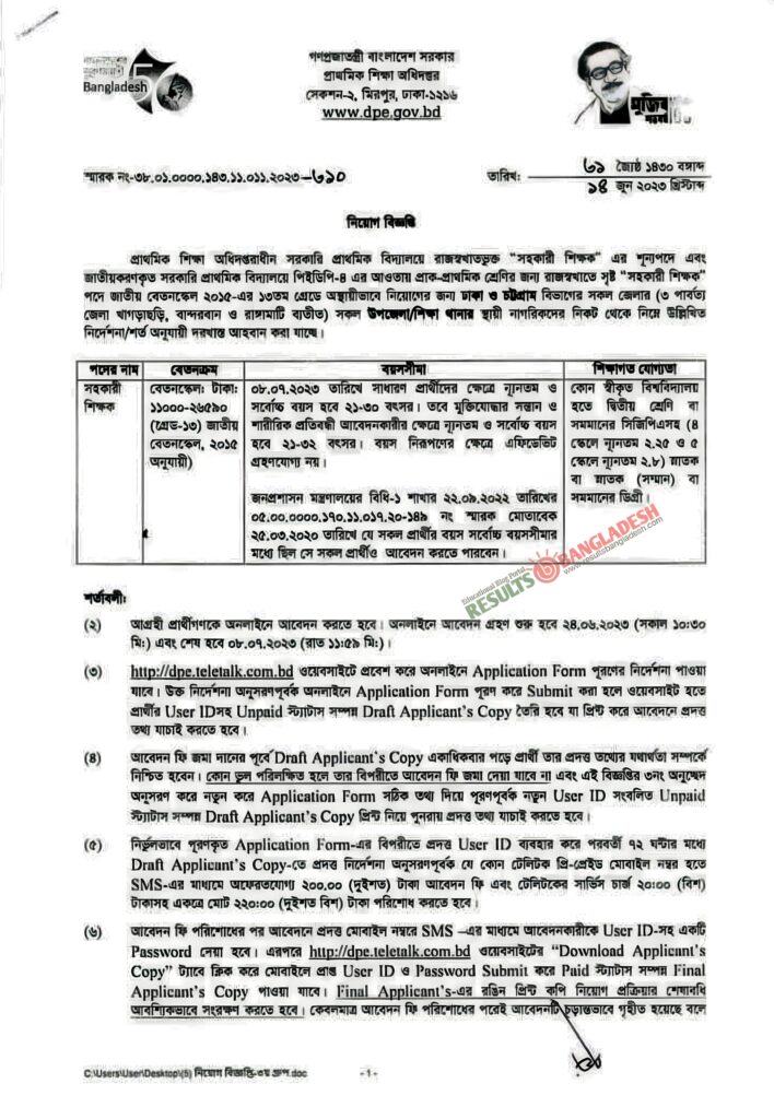 Dhaka Division Primary job Circular 2023